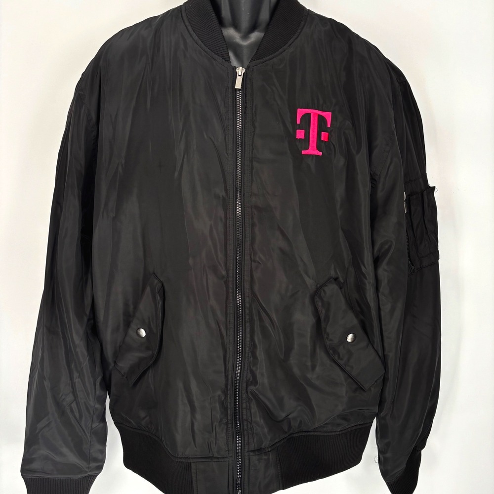 T-Mobile Bomber Jacket Fossa Apparel Pink Logo Patch BEST on Reverse Sz XL